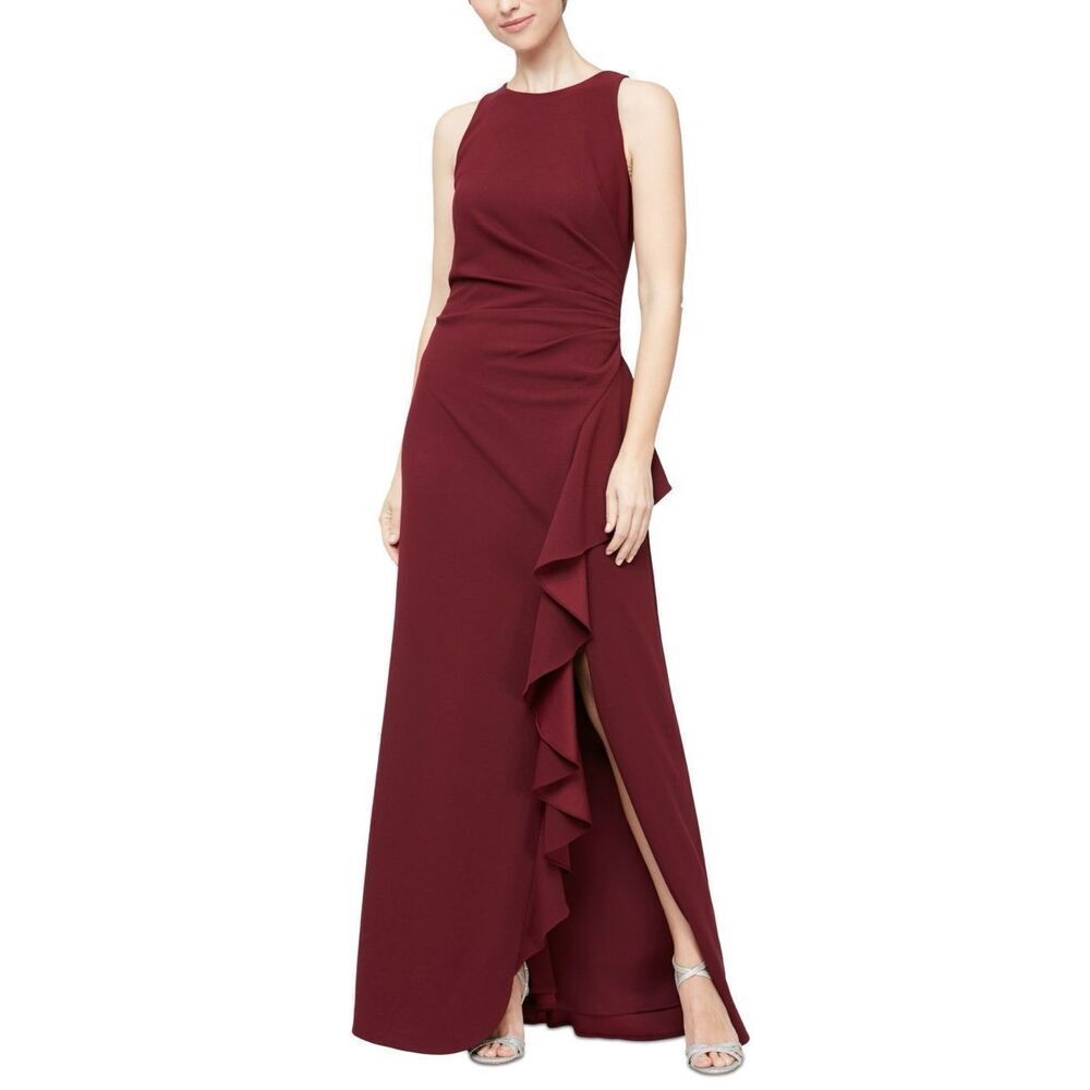 Alex & Eve Womens Crepe Cascade Ruffle Evening Dress Size 14